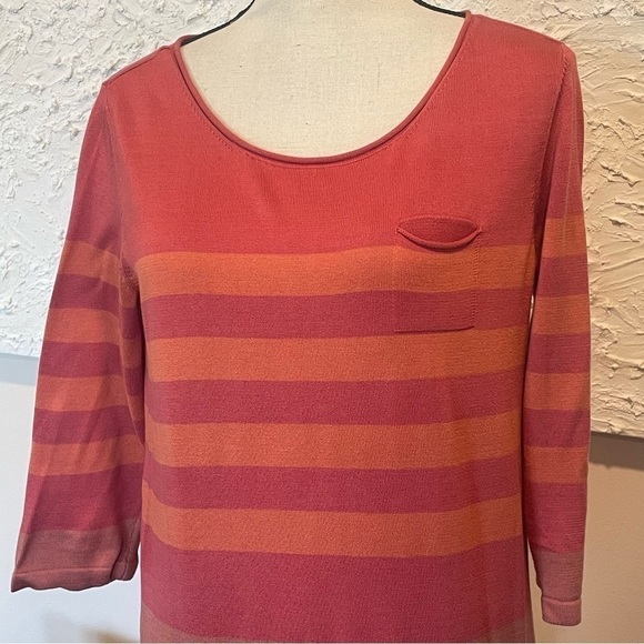 Peruvian Connection Striped Knit Dress Orange Womens 3/4 Sleeve Sz M - Picture 3 of 6